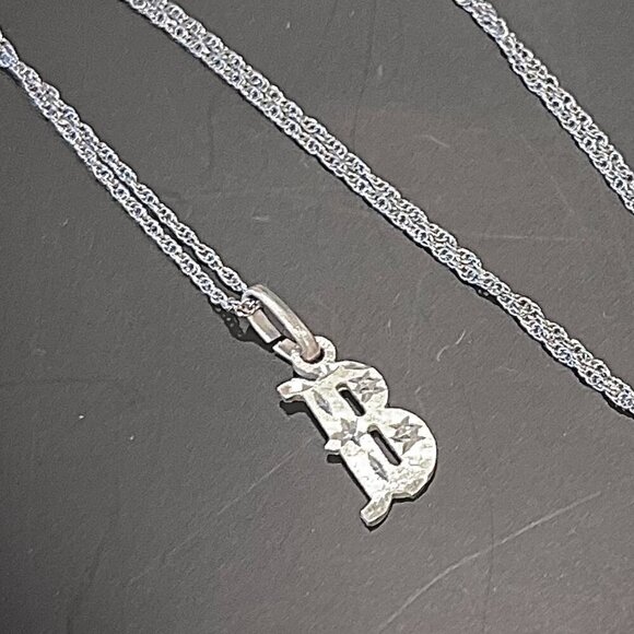 Sterling Silver Initial B Necklace Diamond Cut Letter Pendant Rope Chain - Picture 4 of 9